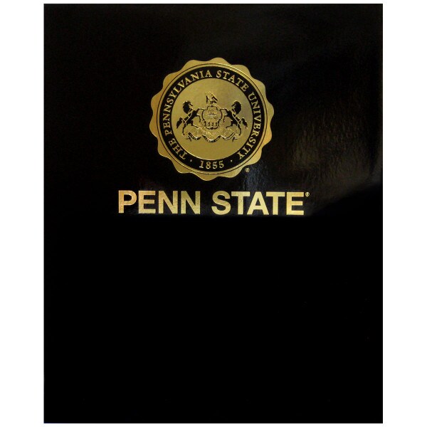black folder with gold foil PSU seal above Penn State